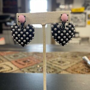 Betsey Johnson Black and Pink Heart Earrings